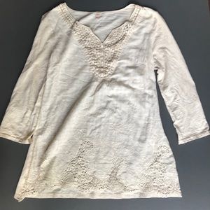 Reba Boho Style Cream Tunic Top, Small